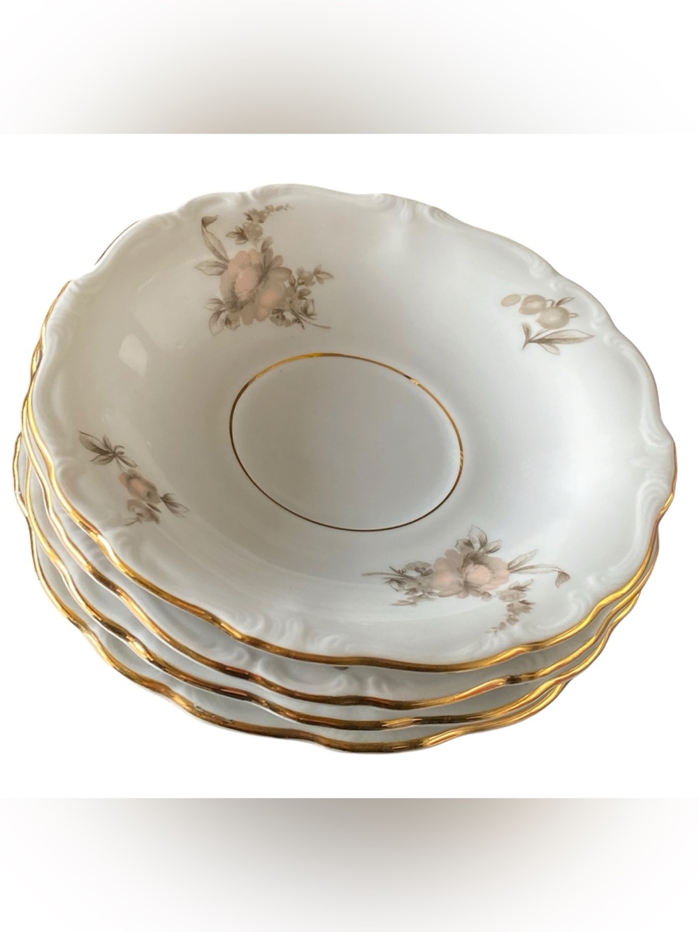 Johann Haviland Bavaria Germany Saucer Sepia Rose Gold Trim Porcelain Lot Of 4